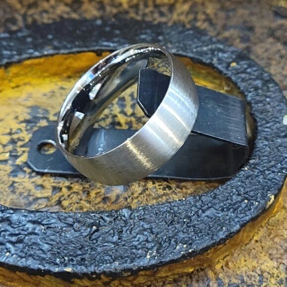 Women's Silver Promise Ring Band - Dome Brushed Steel Promise Ring For Women - Picture 5 of 10